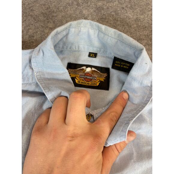 VINTAGE Harley Davidson 90th Anniversary Button Up Shirt Men XL Blue Motor Biker - Picture 7 of 8